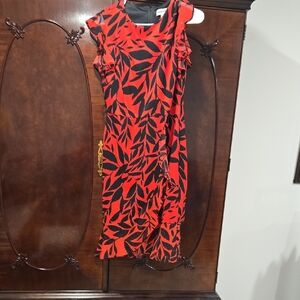 Shelby & Palmer Red and Black Leaf Midi Dress